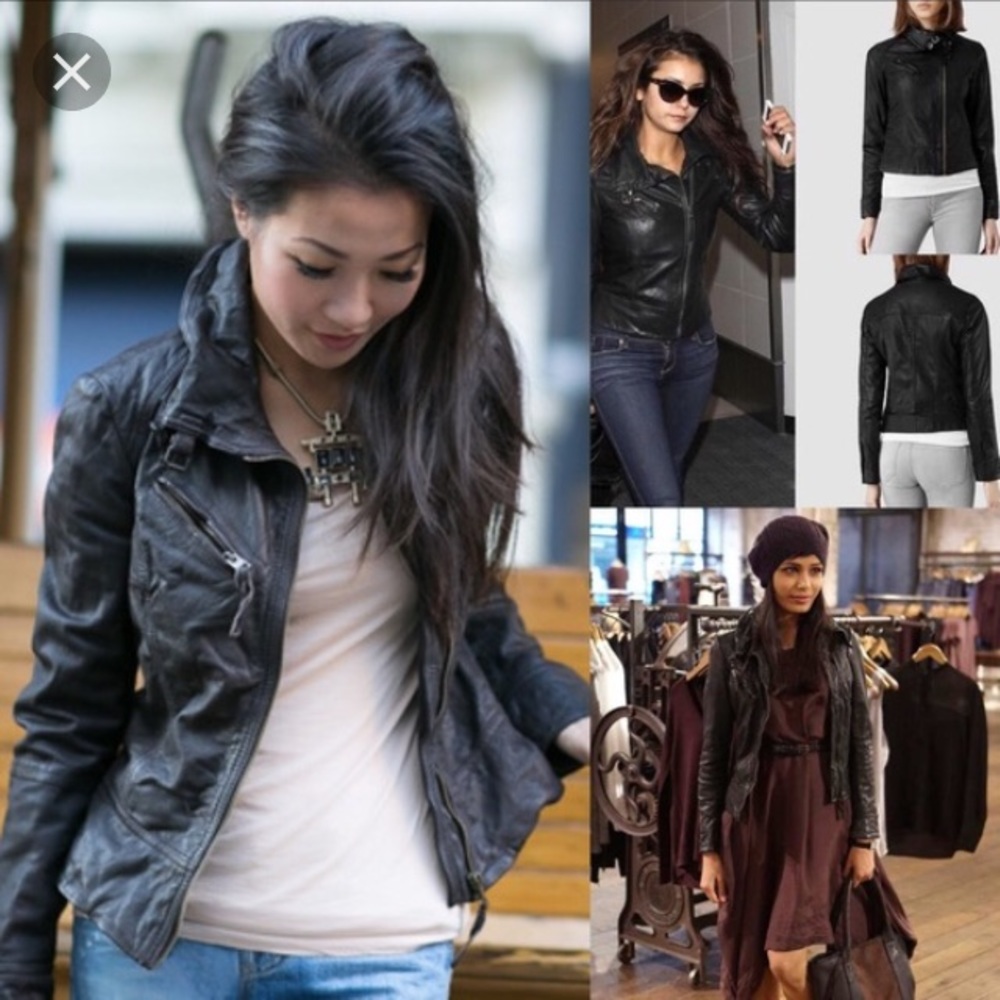 All Saints black leather bomber jacket